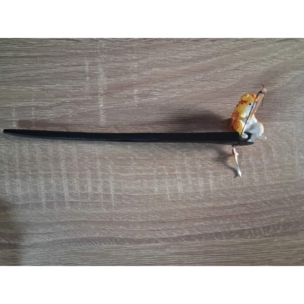 Wooden Cat Fishing Hair Stick Black Kanzashi Pin Tabby Cat Hair Accessory